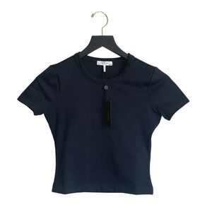 Rag‎ & Bone Enhance Baby Tee Black XXS Crop Top Short Sleeve T-Shirt NEW